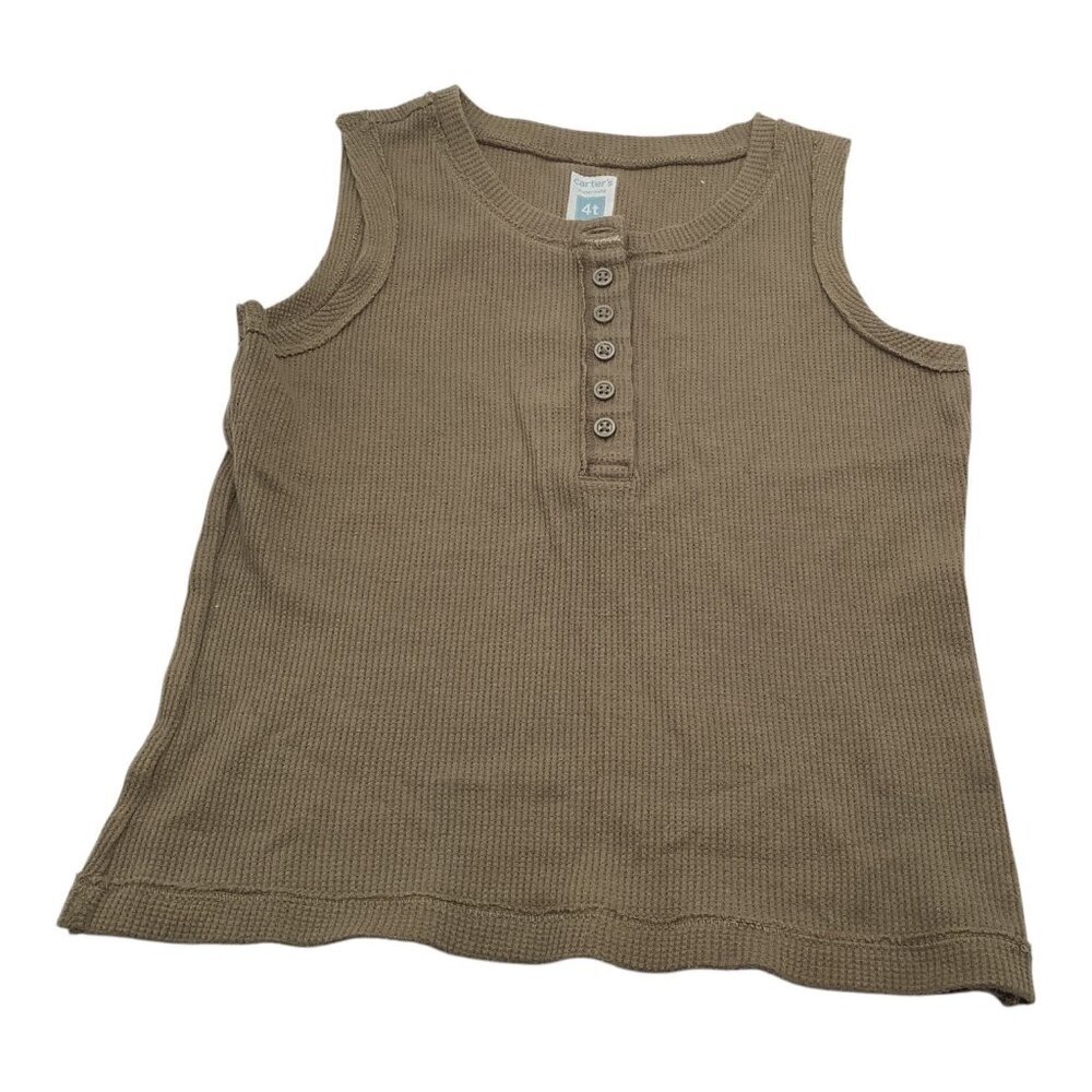 Carters Toddler Girls Muscle Tank Top Size 4T Green‎ Waffle Knit Button Front